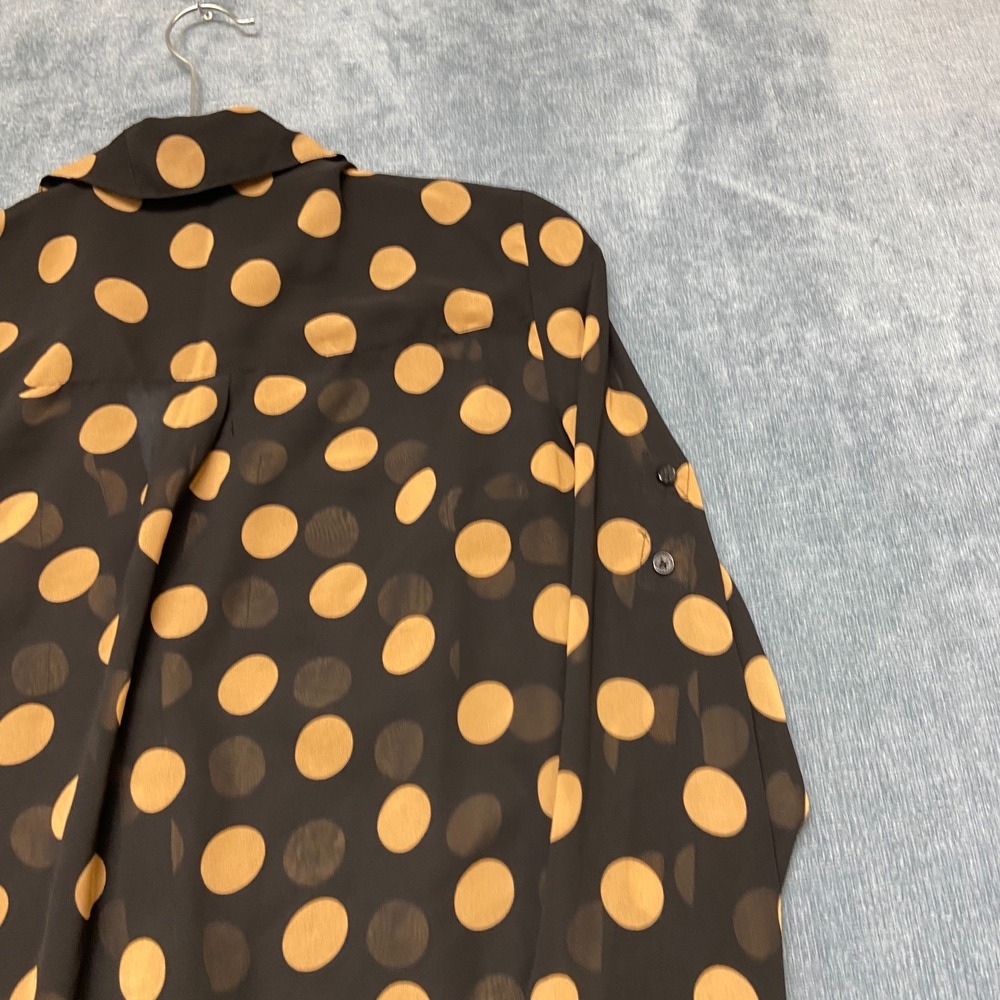 Express Portofino Blouse Top Womens Small Black Yellow Button Front Polka Dot - Picture 12 of 13